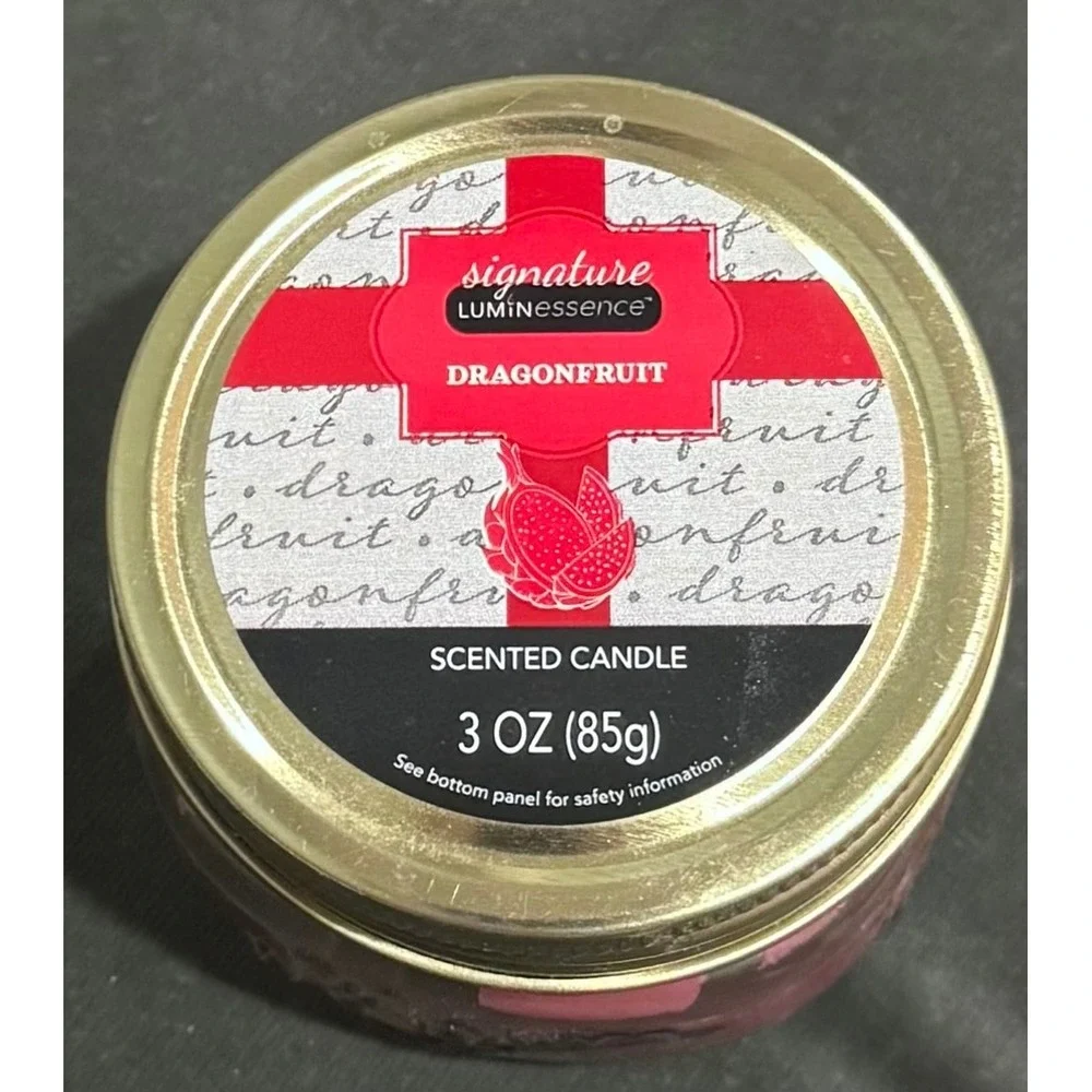 Signature Luminessence Dragonfruit Scented Candle 3oz Mini Mason Jar Pink Wax